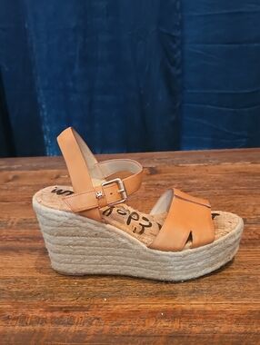 Sam Edleman Platform Tan Espadrille Wedge Sandal with Ankle Strap